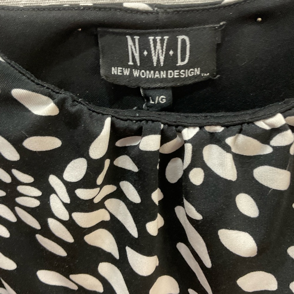 NEW WOMAN DESIGN Black & White Print Scoop Neck DRESS —- Large A++